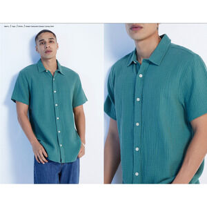 Men's Pacsun Los Angeles Green Textured Classic Camp Shirt Size L